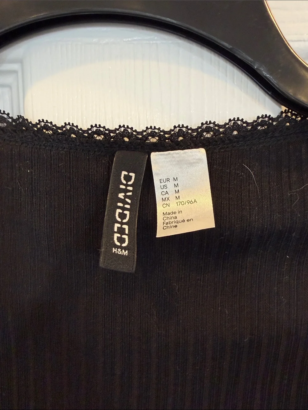 H&M Black Ribbed Long-Sleeve Scoop Neck Top with Bow
